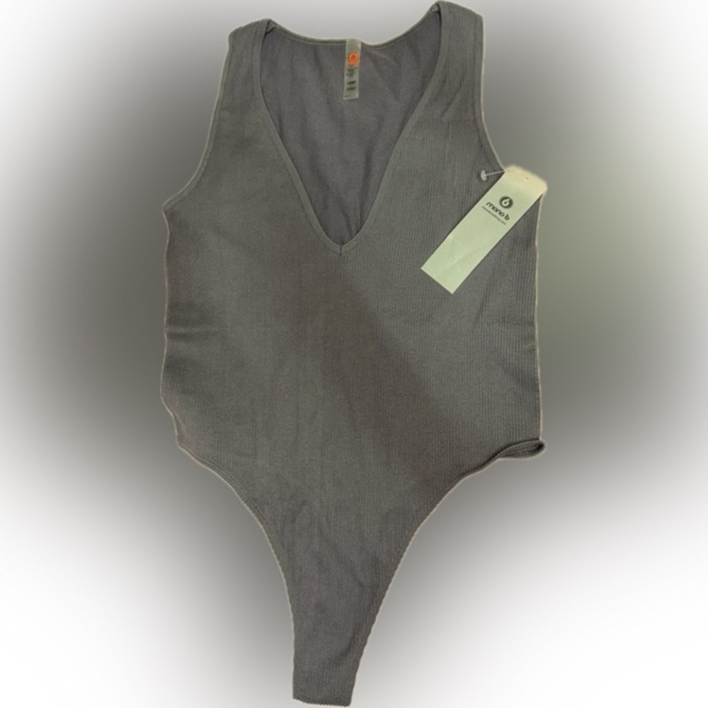 Mono B Gray V-Neck Bodysuit